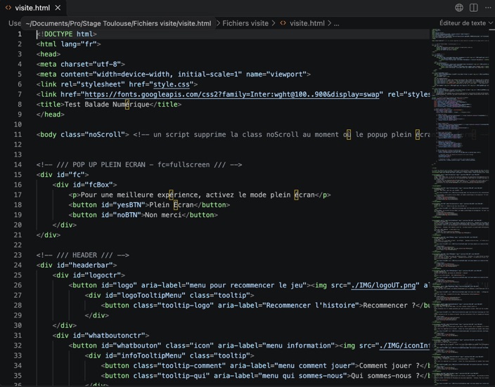 Code HTML de la visite